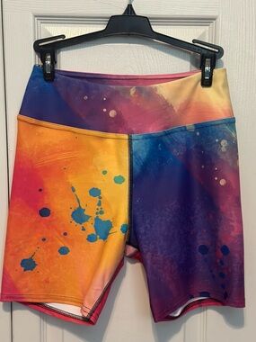 New! Loony Legs Printed Yoga Shorts "Cosmic Splash" Orange/Purple/Pink Size L